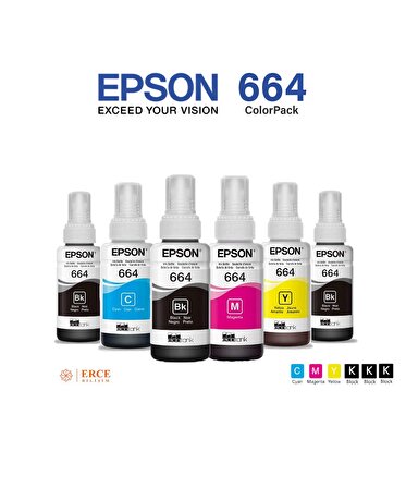 Epson 664 EcoTank L3050 Uyumlu +2 Siyah Hediyeli Mürekkep Seti