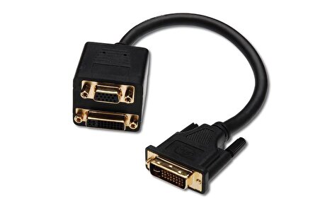 DVI Y dağıtıcı kablo, DVI (24+5)-DVI (24+5) + HD15 M/F, 0.2m, DVI-I Dual AK-320400-002-S