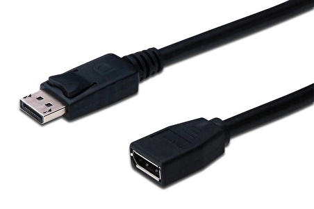 AK-340200-020-S DisplayPort (DP) Uzatma Kablosu, DP Erkek - DP Dişi, 2 metre, kilit mekanizmalı, AWG 28, 2x zırhlı, DP 1.2 uyumlu, siyah renk