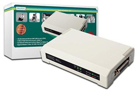 DN-13006-1 3 port Fast Ethernet Print Server, 2 x USB 2.0 port