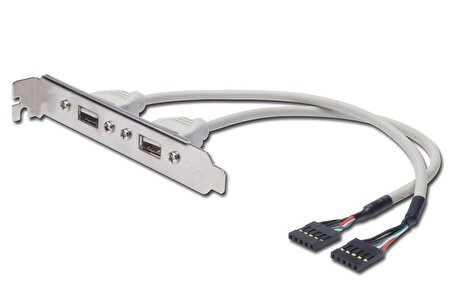AK-300301-002-E Anakarttaki USB 2.0 Portları (Internal) Slot Bracket'e (External) Taşıyan Kablo, 2 x USB A Dişi <-> 2 x 5 pin IDC Dişi, 0.25 metre, AWG 28