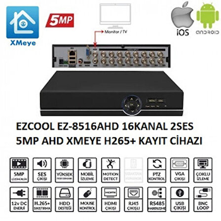 EZ-8516AHD 16KANAL 2SES 5MP 1HDD XMEYE XVR