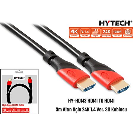 HDMI TO HDMI 3m Altın Uçlu 24K 1.4 Ver. 3D Kablosu HY-HDM3