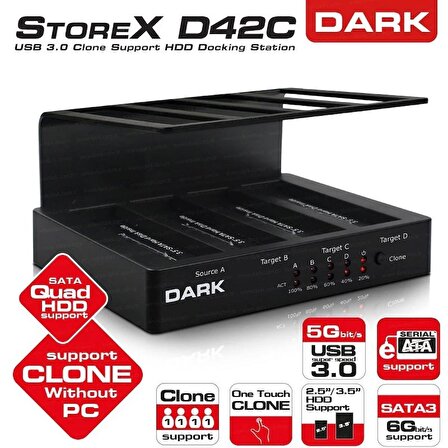 DK-AC-DSD42C StoreX 2.5"/3.5" inç 4 Disk Destekli Tek tuş klonlama USB3.0 docking