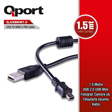 Q-USBKM1_5  Q-USBKM1.5 1.5 METRE 5PİN KAMERA USB 2.0 ŞARJ DATA KABLOSU