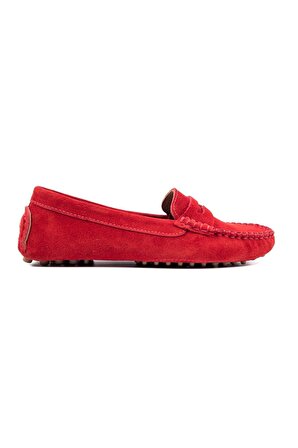 Didyma Kadın Kırmızı Hakiki Süet Deri Loafer Ayakkabı