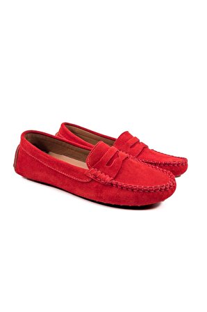 Didyma Kadın Kırmızı Hakiki Süet Deri Loafer Ayakkabı