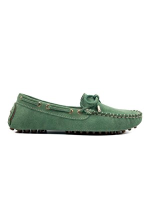 Patara Kadın Yeşil Hakiki Süet Deri Loafer Ayakkabı