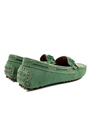 Patara Kadın Yeşil Hakiki Süet Deri Loafer Ayakkabı