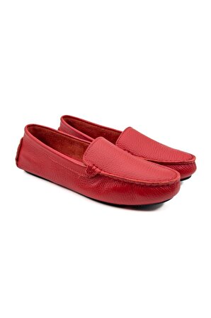 Likya Kadın Kırmızı Hakiki Deri Loafer Ayakkabı