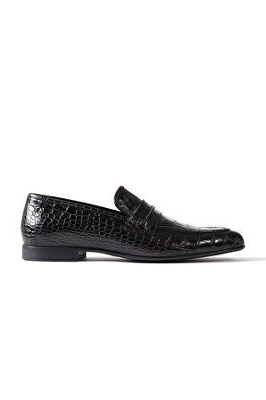 Fantasie Siyah Kroko Desenli Hakiki Deri Klasik Erkek Ayakkabı