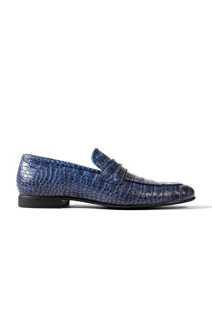 Fantasie Lacivert Kroko Desenli Hakiki Deri Klasik Erkek Ayakkabı