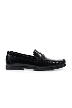 Cordelion Siyah Açma Hakiki Deri Erkek Loafer Ayakkabı