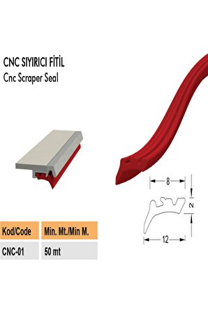 Contacall Cnc Körük Sıyırıcı Lastik Cnc Fitili 5 Metre Uzunluk Kırmızı Renk
