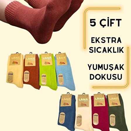 Thermo Özellikli 2X Korumalı (5 Çift) Kadın Termal Renkli Kışlık Yün Havlu Çorap