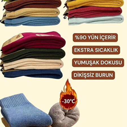Thermo Özellikli 2X Korumalı (5 Çift) Kadın Termal Renkli Kışlık Yün Havlu Çorap