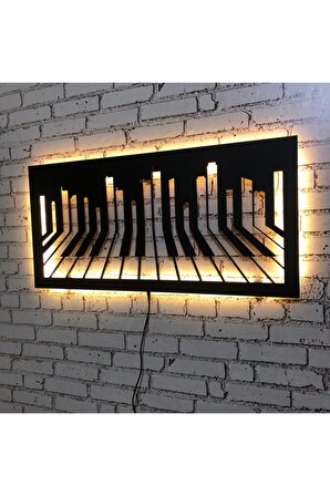 Üç Boyutlu Led Işıklı Ahşap Tablo Piyano Figürü Duvar Dekorasyonu 35 X 70