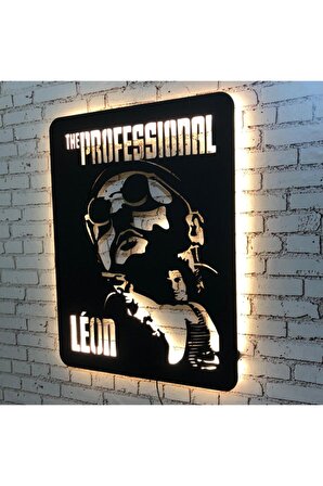 Üç Boyutlu Led Işıklı Ahşap Tablo The Professional Leon Figürü Duvar Dekorasyonu 50 X 70