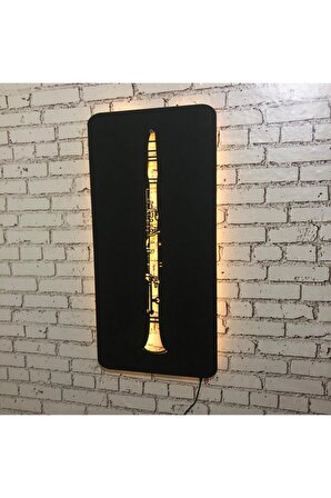Üç Boyutlu Led Işıklı Klarnet Figürlü Ahşap Tablo Duvar Dekorasyonu 35 X 70