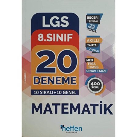 Netfen Yayınları 8. Sınıf Lgs Matematik 20 Deneme