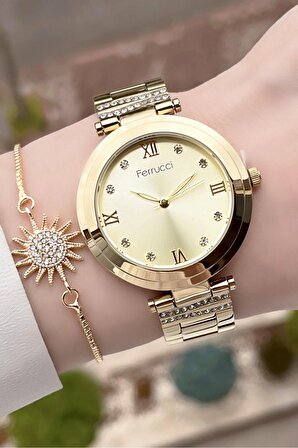 Ferrucci FCISTE166 Gold Renk Kadın Kol Saati ve Bileklik