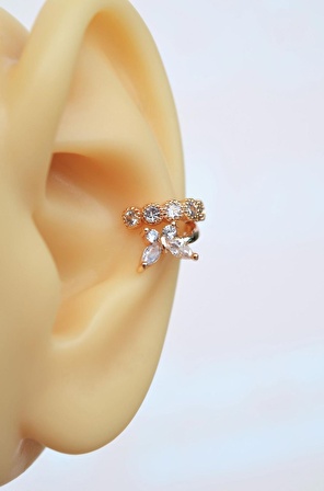 Kelebekli Sıkıştırmalı Kıkırdak Küpesi Taşlı Earcuff