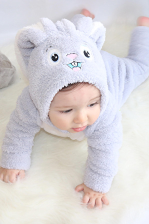 Welsoft Peluş Unisex Fermuarlı Kışlık Bebek Uyku Tulumu Bebek Tulumu Çocuk Tulumu Çocuk Kostümü