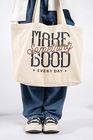 "MAke Something Good" Canvas Tote Bag Omuz ve Plaj Çantası