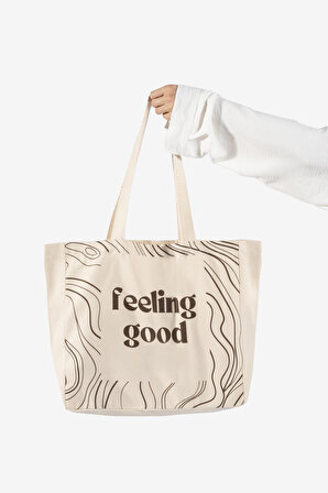 "Feeling Good" Canvas Tote Bag Omuz ve Plaj Çantası