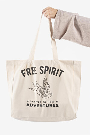 "Free Spirit" Canvas Tote Bag Omuz ve Plaj Çantası