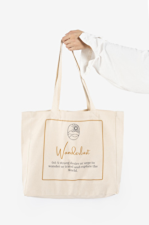 "Wanderlust" Canvas Tote Bag Omuz ve Plaj Çantası