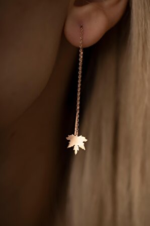 Çınar Yaprağı Sallantılı Rose Kaplama Gümüş İtalyan Küpe