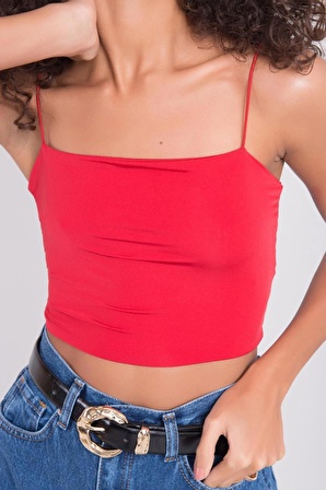 Mint İp Askılı Kırmızı Crop Top