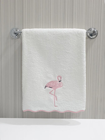 Dalgalı Kenar Flamingo Nakışlı Havlu EL / YÜZ 50x90 cm %100 PAMUK