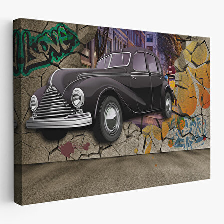 Duvardan Fırlayan Klasik Araba Dekoratif Kanvas Duvar Tablosu-3631
