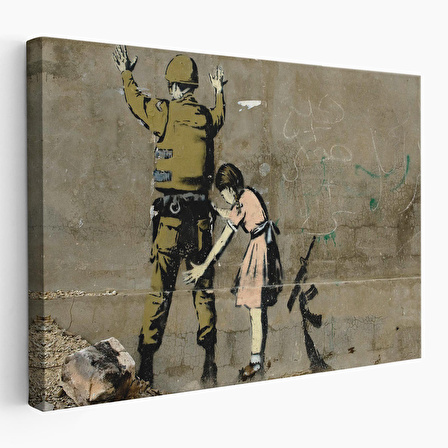 Bansky'nin Askeri Arayan Küçük Kız Eseri Kanvas Tablo-5013