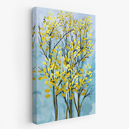 Sarı Yapraklar Soyut Dekoratif Kanvas Tablo-5178