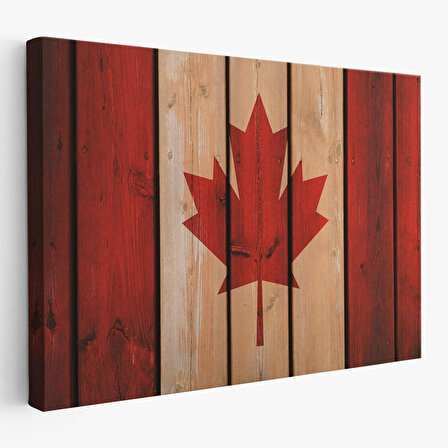 Ahşap Kanada Bayrağı Rustik Kanvas Tablo, Kanada Bayrağı Vintage , Ev ve Ofis Dekoru-5404
