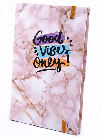 Doğal Taş Desenli Good Vibes Only Tasarımlı Lastikli Defter