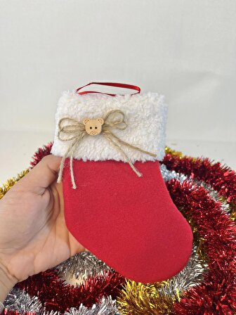 Kırmızı Noel Küçük Polar Çorap
