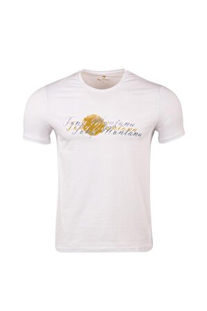 Büyük Beden Bisiklet Yaka Kısa Kollu Baskılı Penye T-Shirt