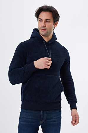 Regular Fit Kapüşonlu Peluş Sweatshırt