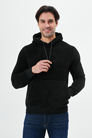 Regular Fit Kapüşonlu Peluş Sweatshırt