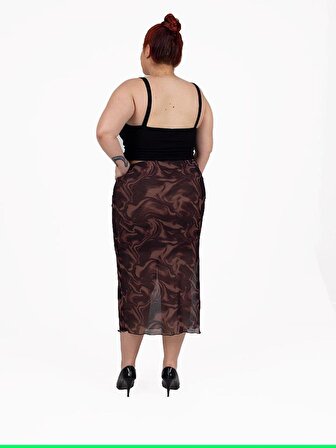 Truva Xxl Büyük Beden Kadın Giyim Tül Etek İçi Kahverengi Etk155