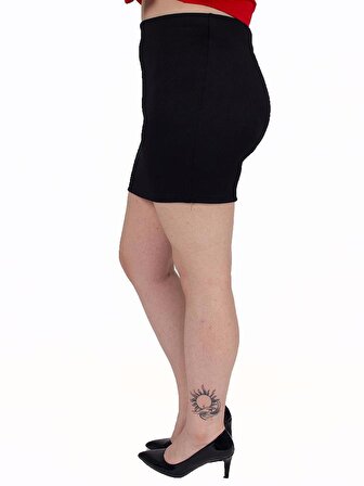 Truva Xxl Büyük Beden Kadın Giyim Fitilli Kalem Etek Siyah Etk161