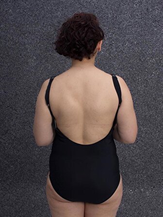 Truva Xxl Büyük Beden Kadın Giyim Toparlyıcı Desenli Mayo Siyah My022