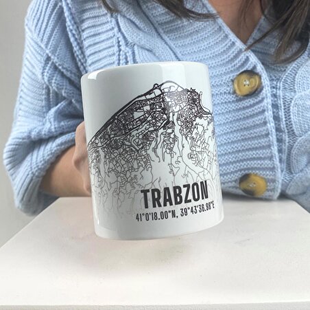 Trabzon Şehir Haritası Baskılı Porselen Kupa