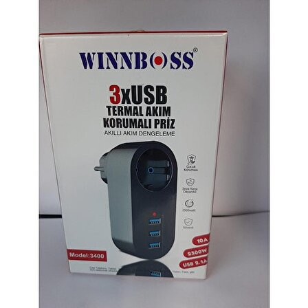 Wınnboss 3x USB Li Termal Akım Korumalı Priz