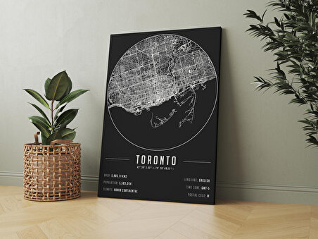 Toronto 50x70 cm Şehir Haritası Kanvas Tablo