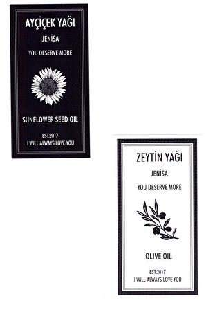 2 Adet Yağdanlık Yağlık Sticker Ayçiçek Zeytinyağı Siyah Beyaz Etiket